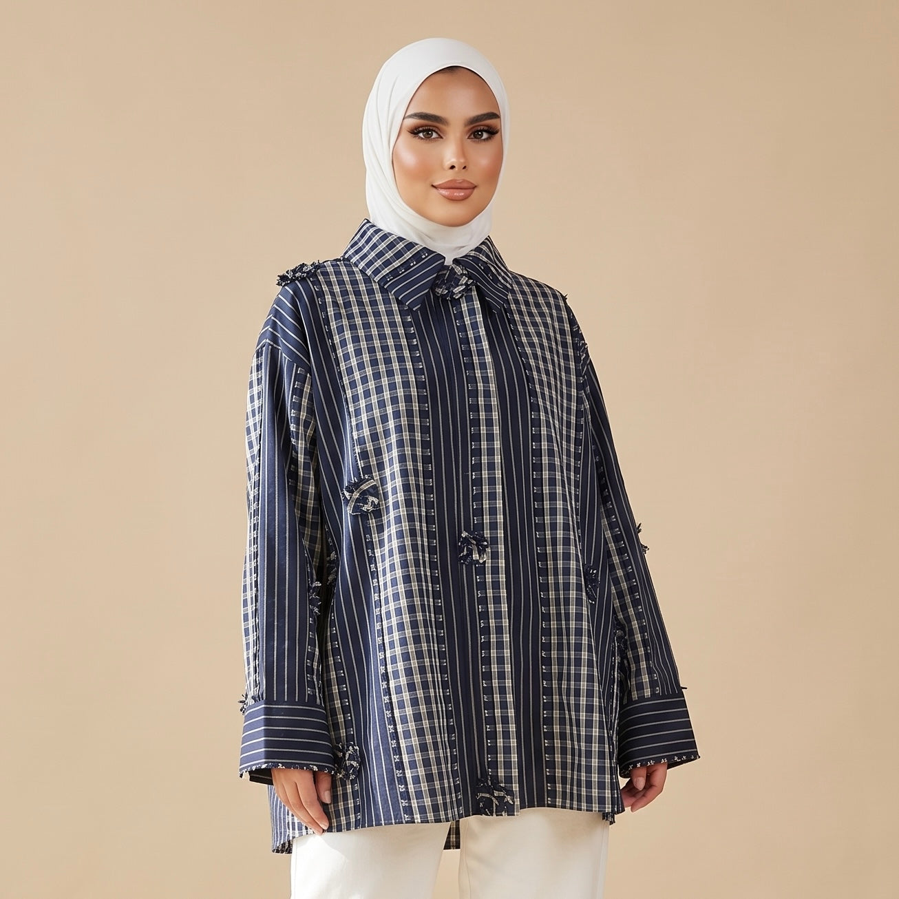 Navy Harmony Mixed-Pattern Shirt