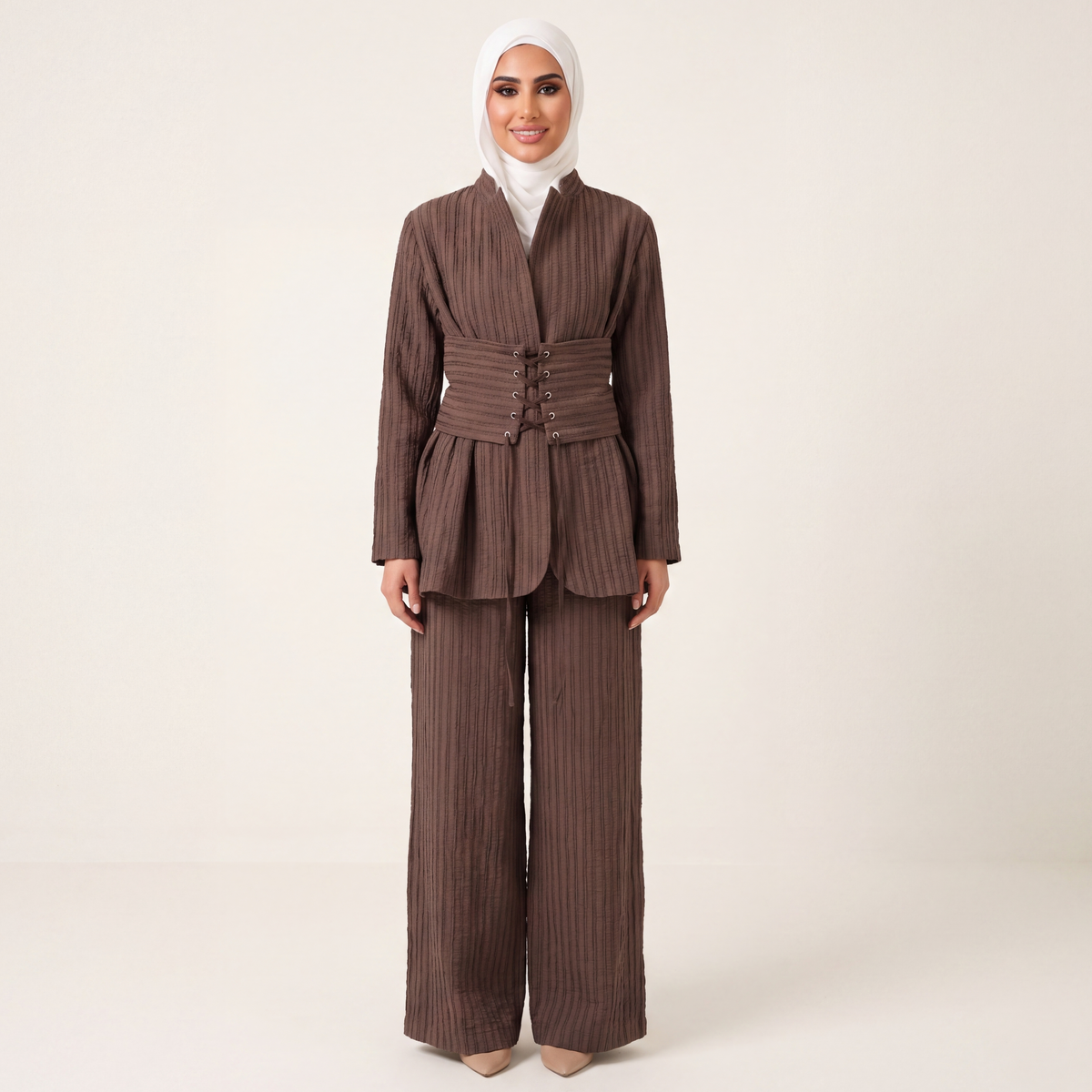 BROWN STRIPED SUIT SET