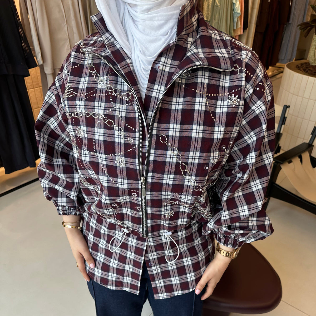 BURGUNDY PLAID TOP
