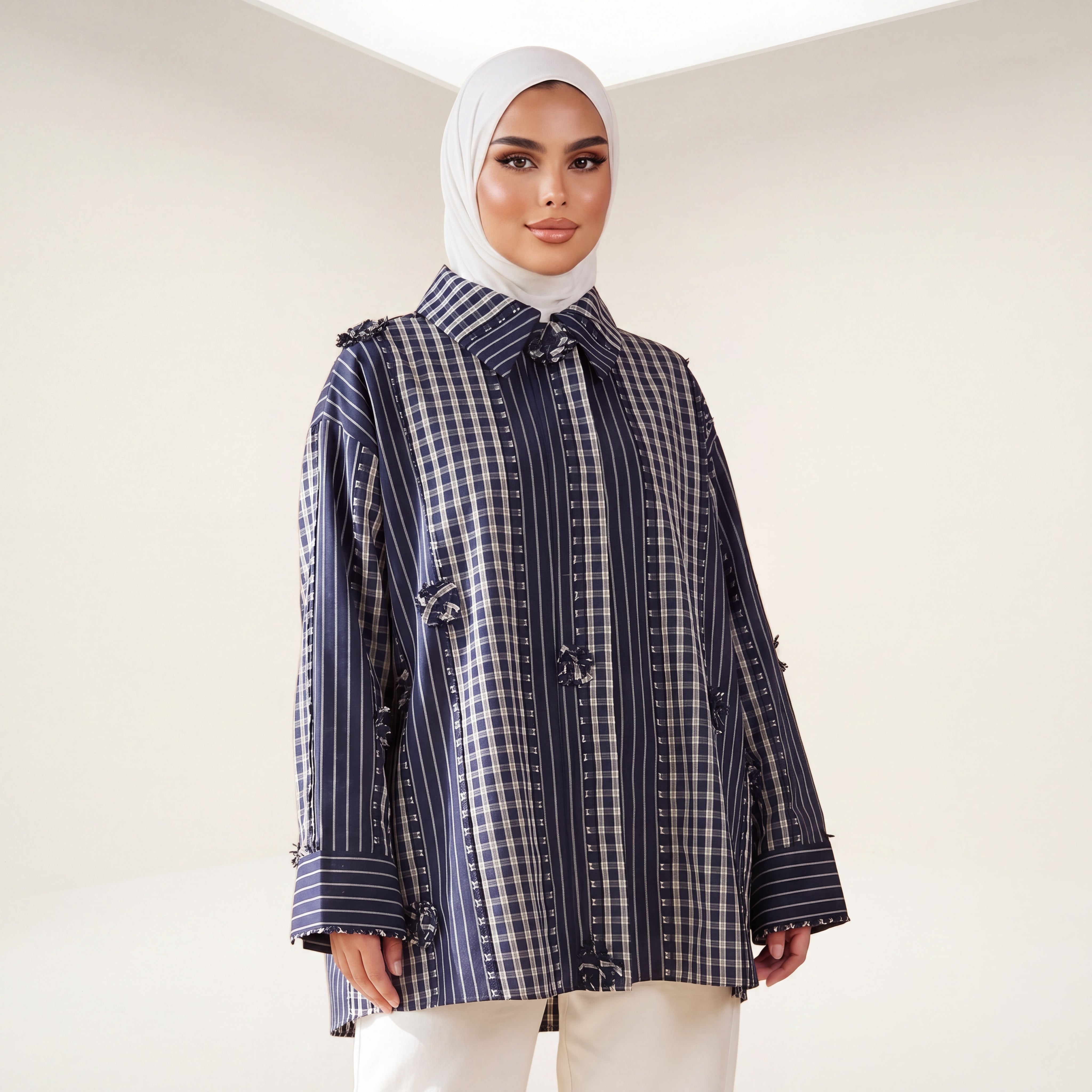 Navy Harmony Mixed-Pattern Shirt