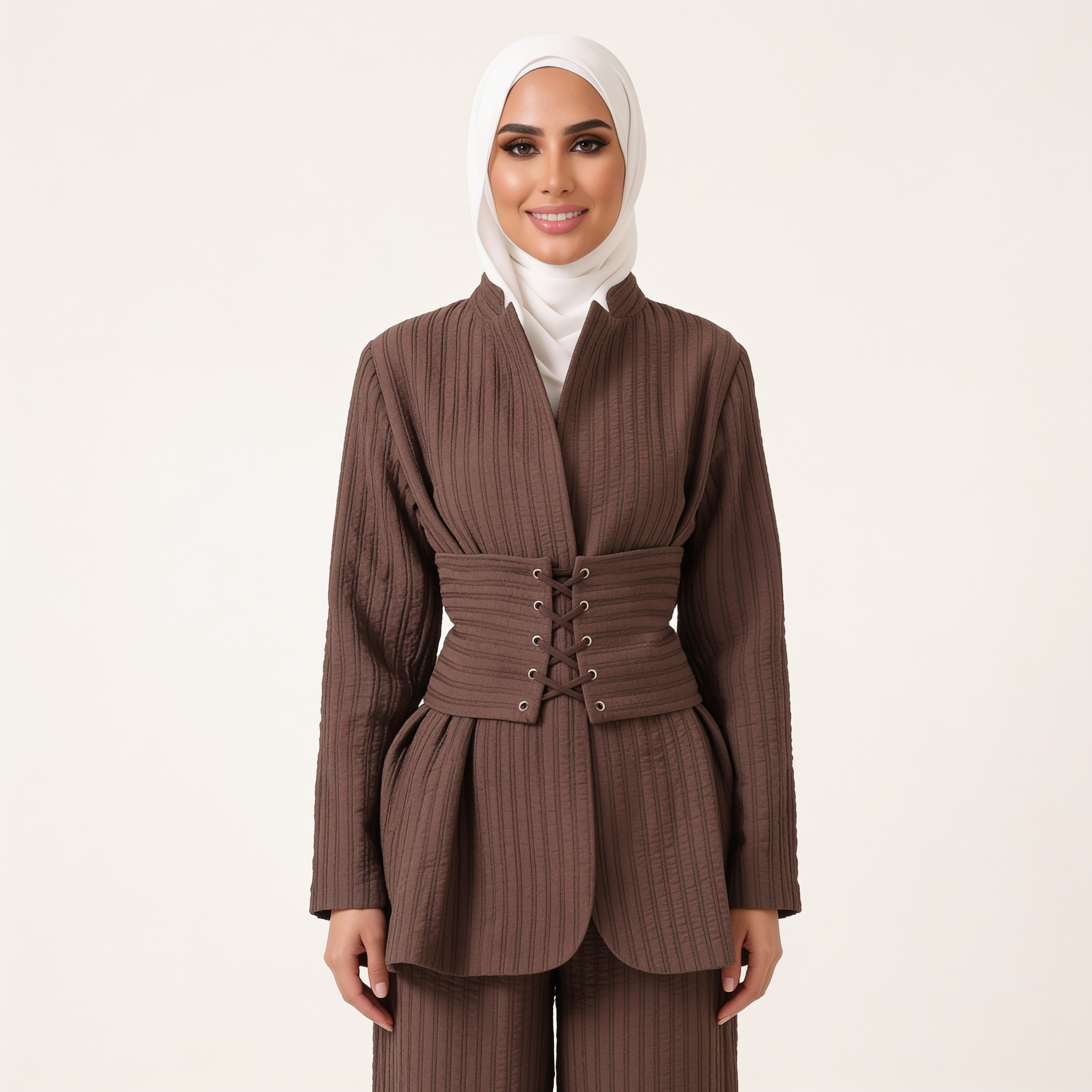 BROWN STRIPED SUIT SET