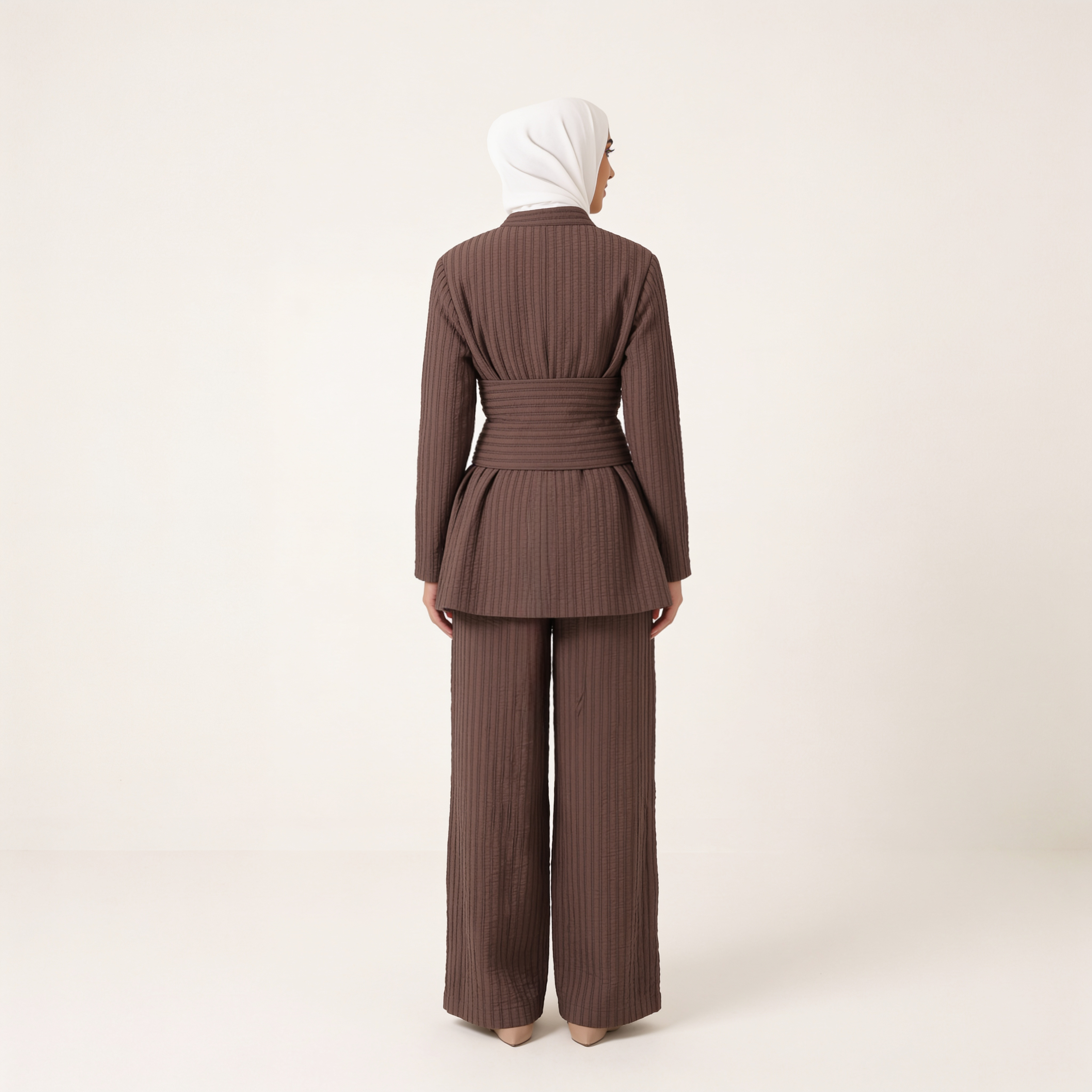 BROWN STRIPED SUIT SET