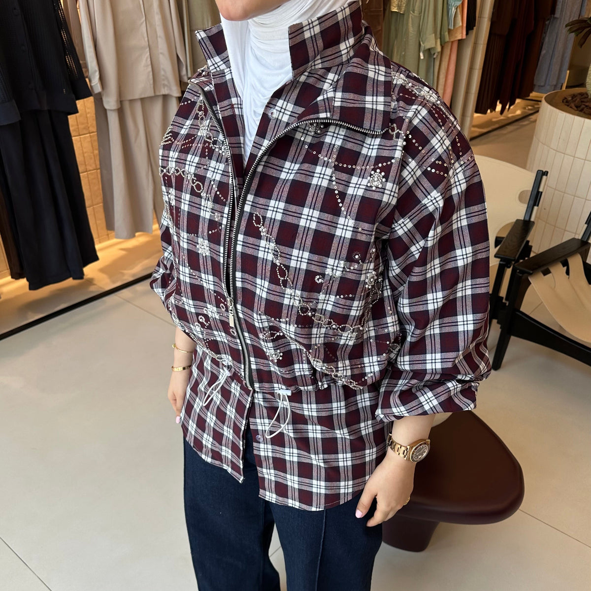BURGUNDY PLAID TOP