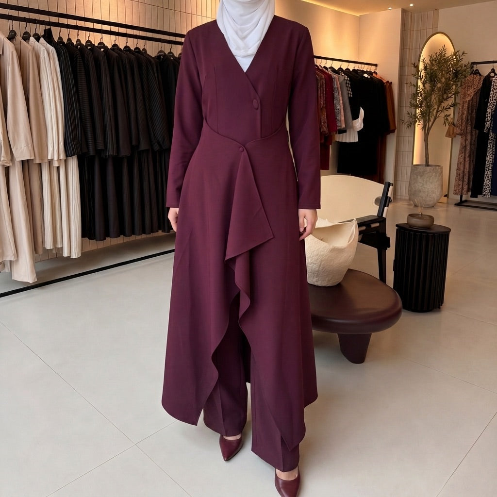 Burgundy Veil Set