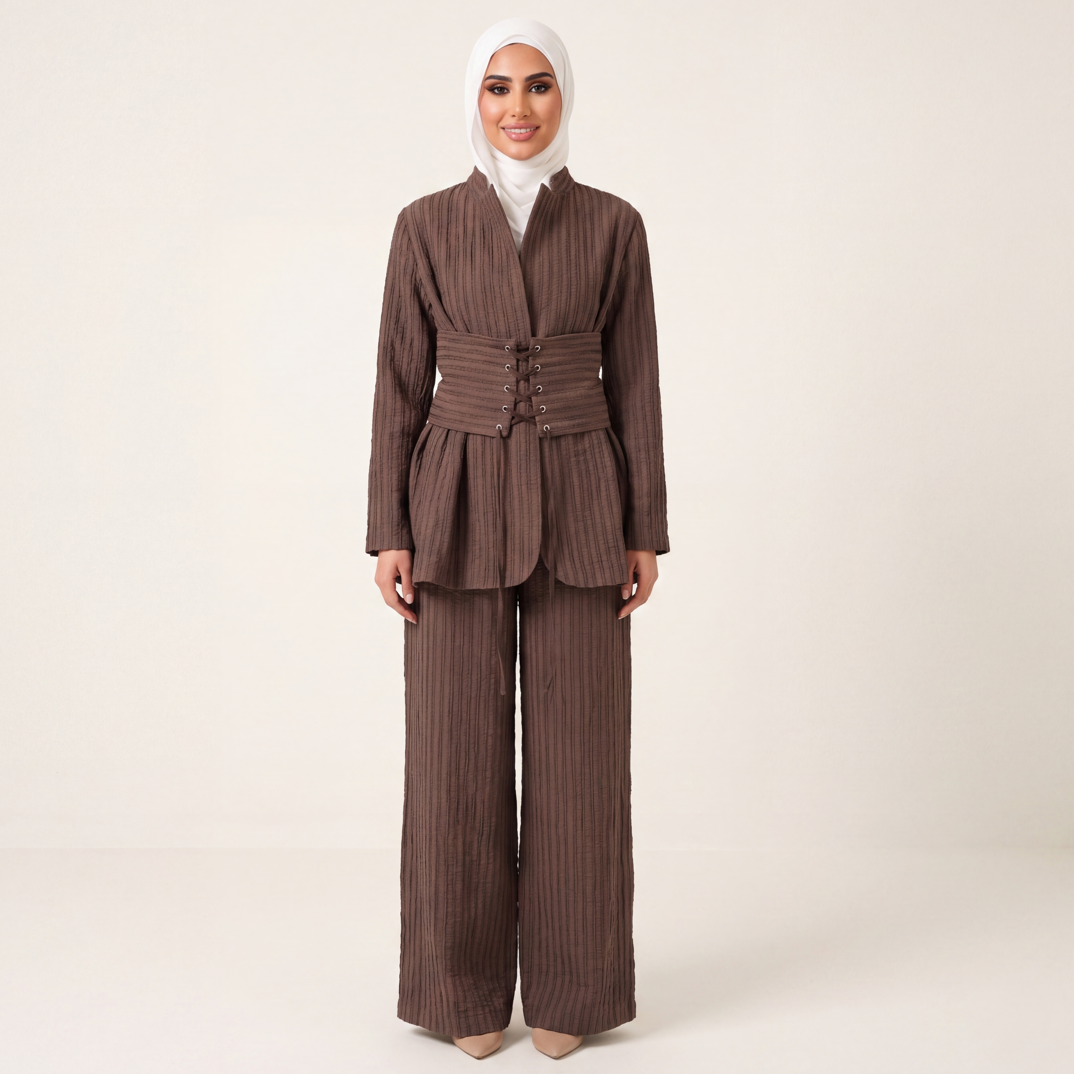BROWN STRIPED SUIT SET